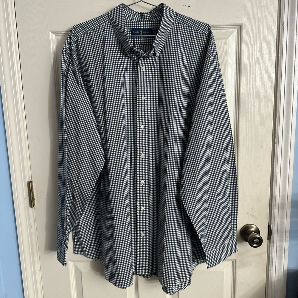 Ralph Lauren Blue Label Long Sleeve Dress Shirt Men’s 2XB Big Size Blue Plaid